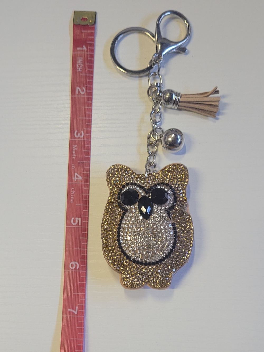 Latte Rhinestone Owl Keychain Bag Charm